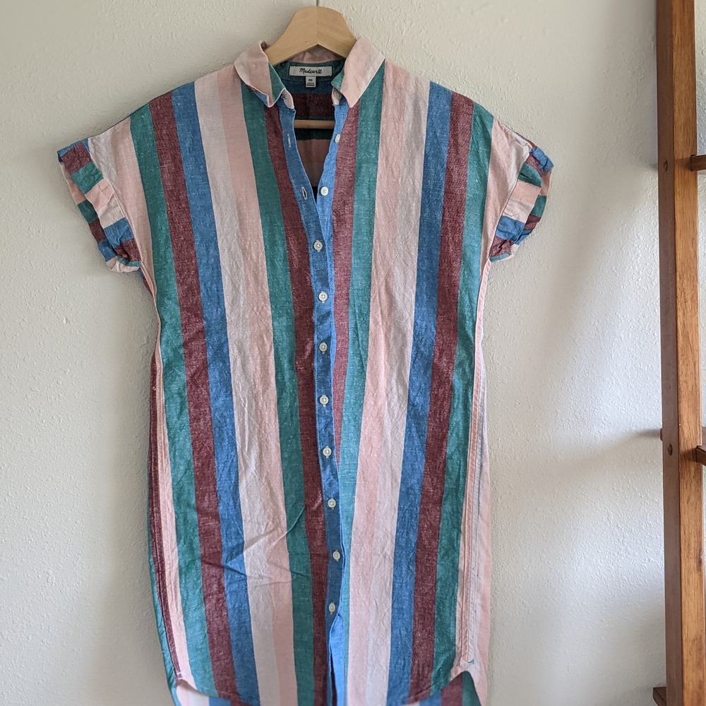 Madewell Linen Blend Central Shirtdress - Flagstaff Stripe Sz XXS